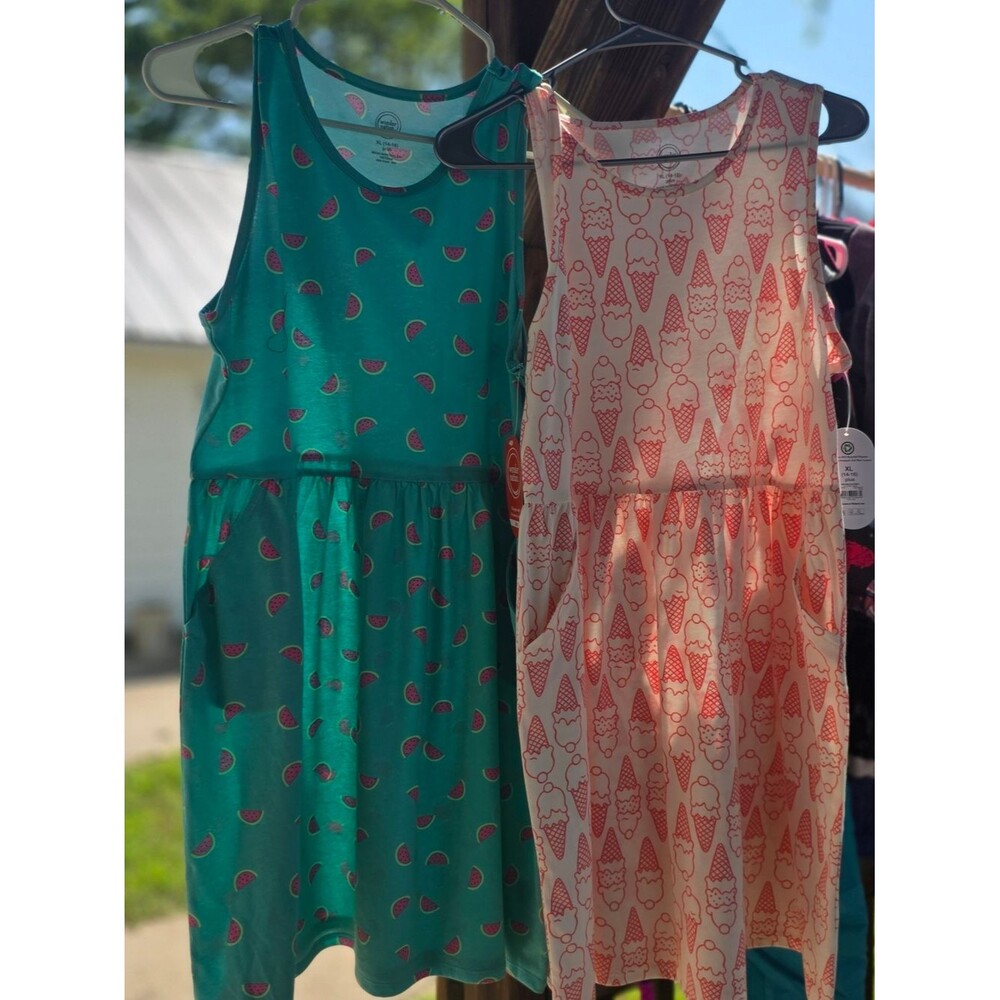 NWT Kids Sleeveless Watermelon Print Dress - Teal And Snow Cone Print Peach 14/1